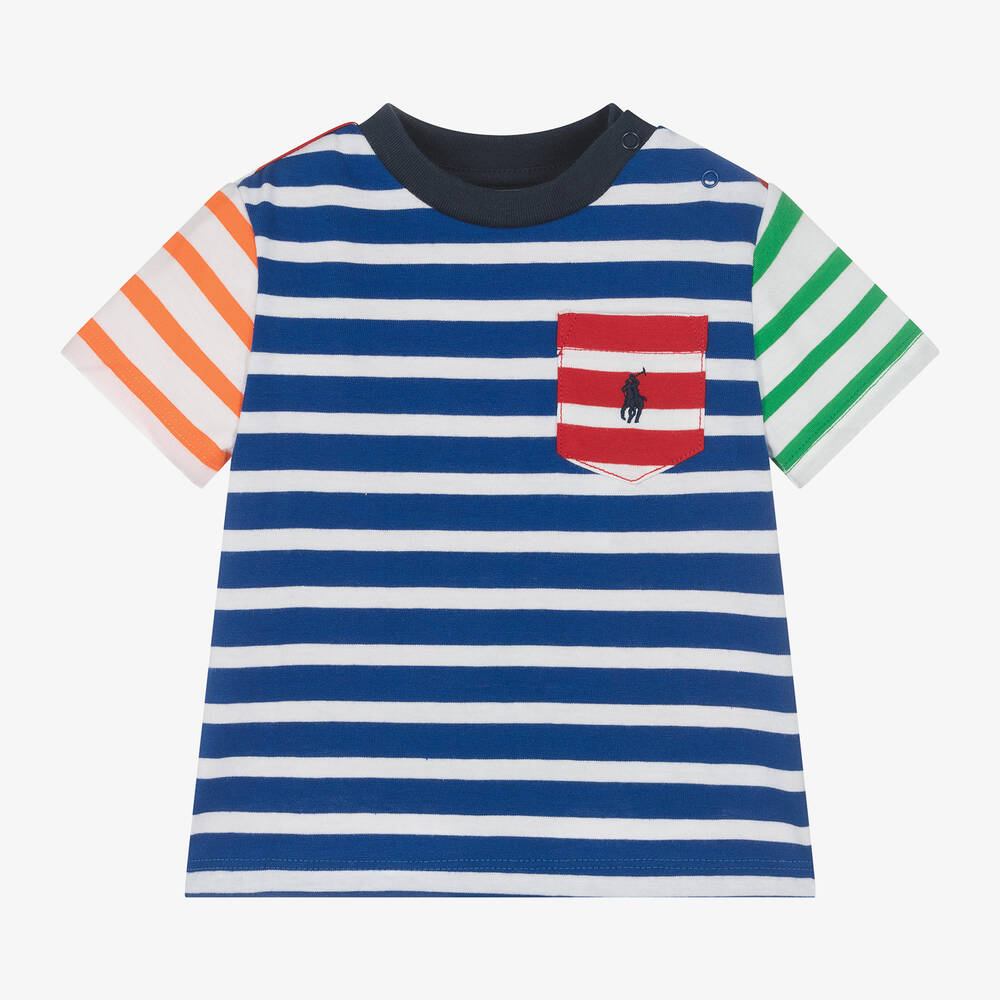 Ralph Lauren - T-shirt bleu rayé en coton bébé | Childrensalon
