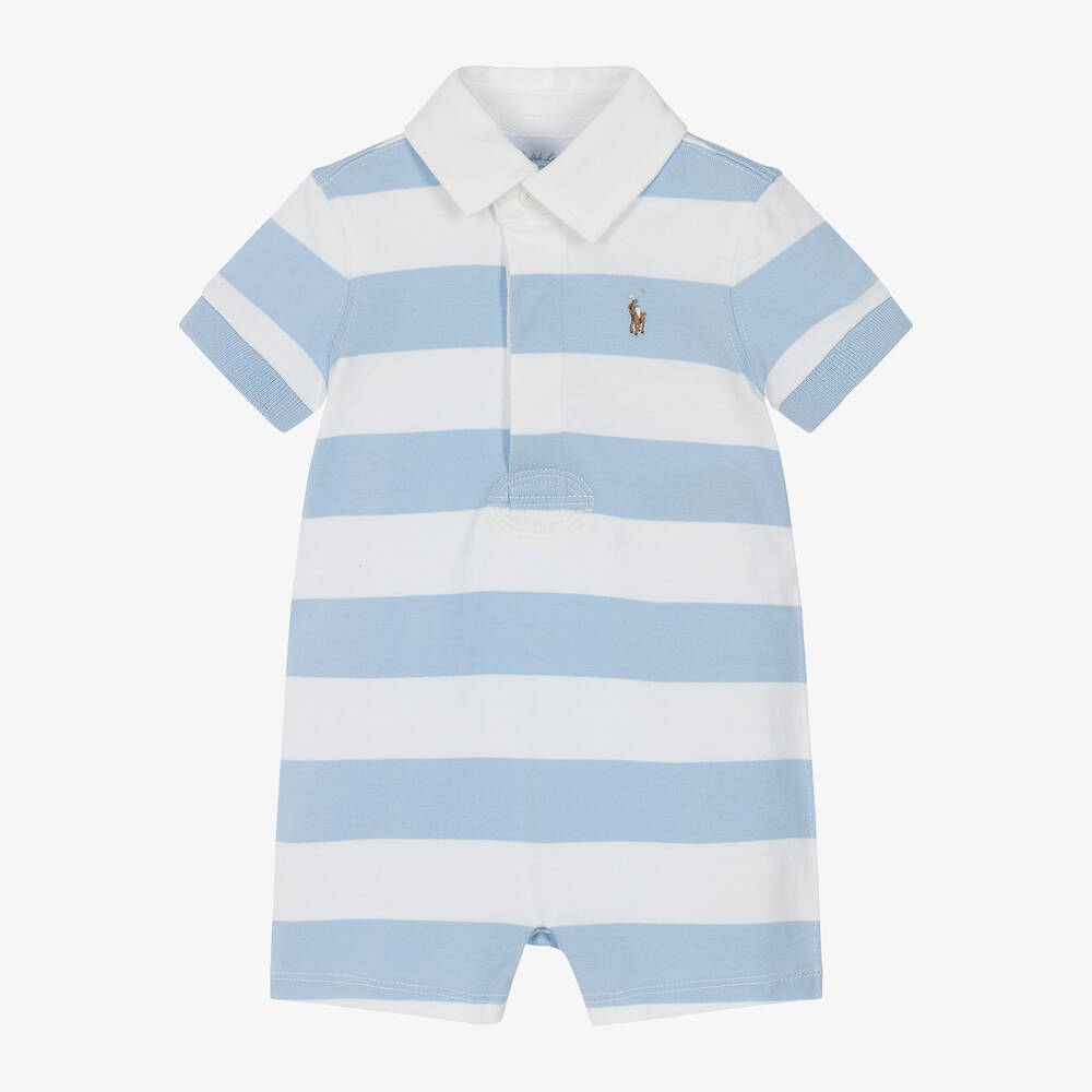 Ralph Lauren - Baby Boys Blue Striped Rugby Shirt Shortie | Childrensalon