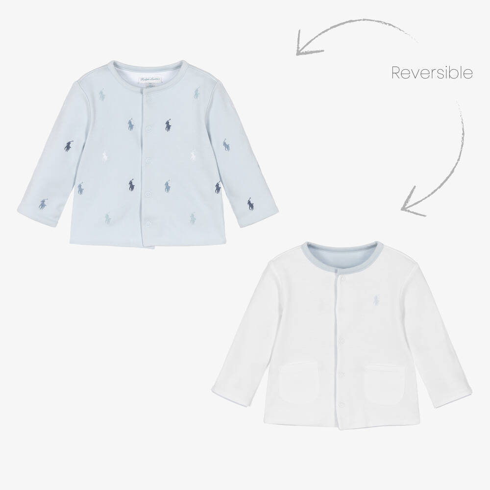 Ralph Lauren - Cardigan bleu et blanc en coton | Childrensalon