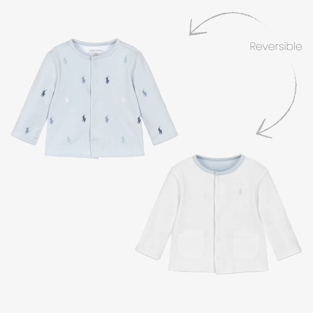 Ralph Lauren - Baumwollstrickjacke Blau/Weiß | Childrensalon