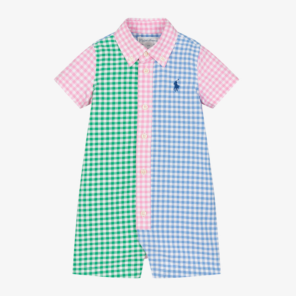 Ralph Lauren - بودي سوت قطن جينغهام بألوان بلوك للمواليد | Childrensalon