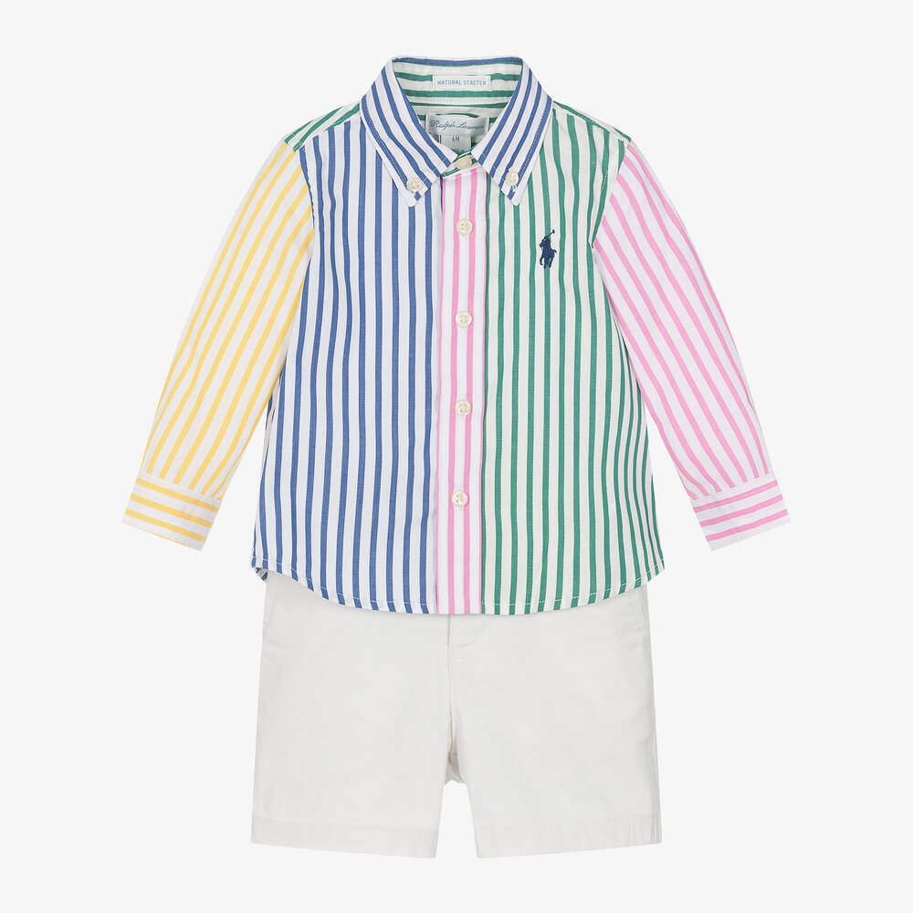 Ralph Lauren - Baby Boys Colourblock Stripe Cotton Shorts Set | Childrensalon
