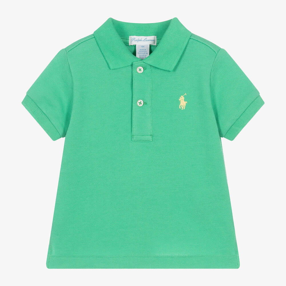 Ralph Lauren - Baby Boys Green Cotton Piqué Polo Shirt | Childrensalon