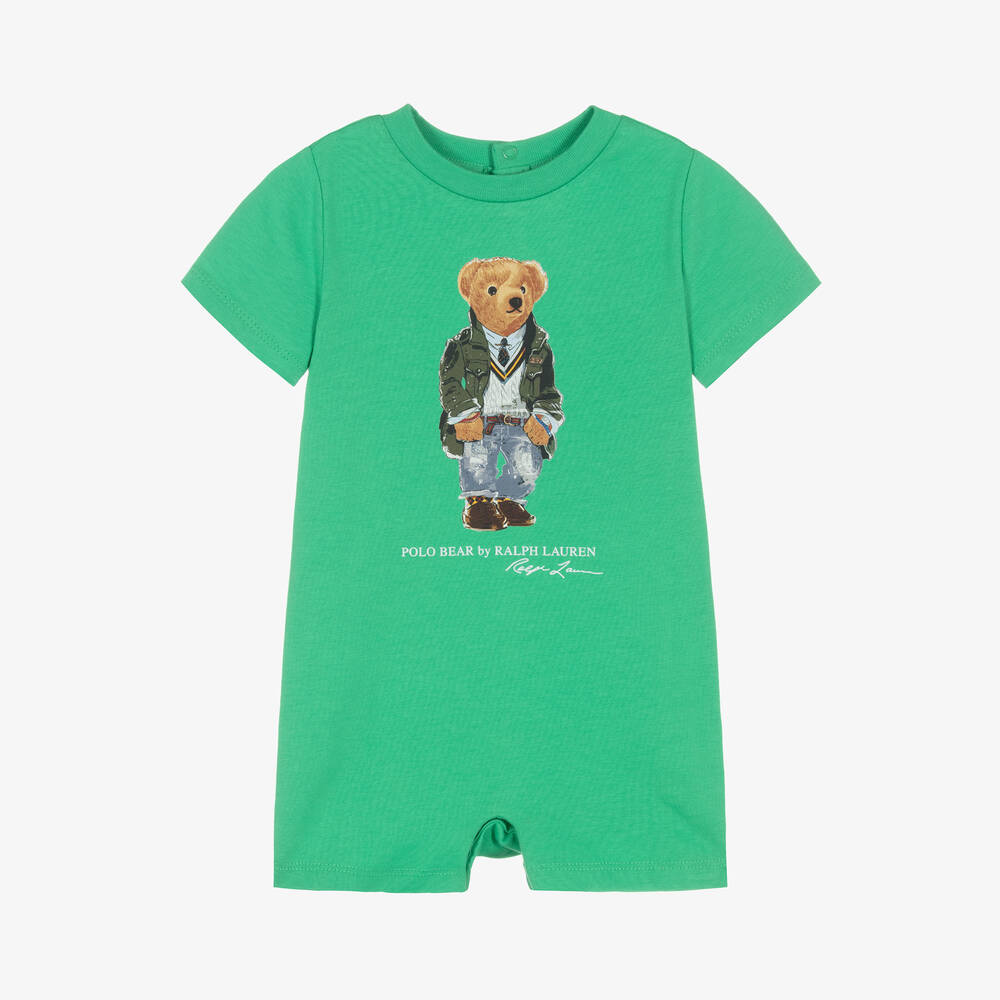 Ralph Lauren - Baby Boys Green Cotton Polo Bear Shortie | Childrensalon