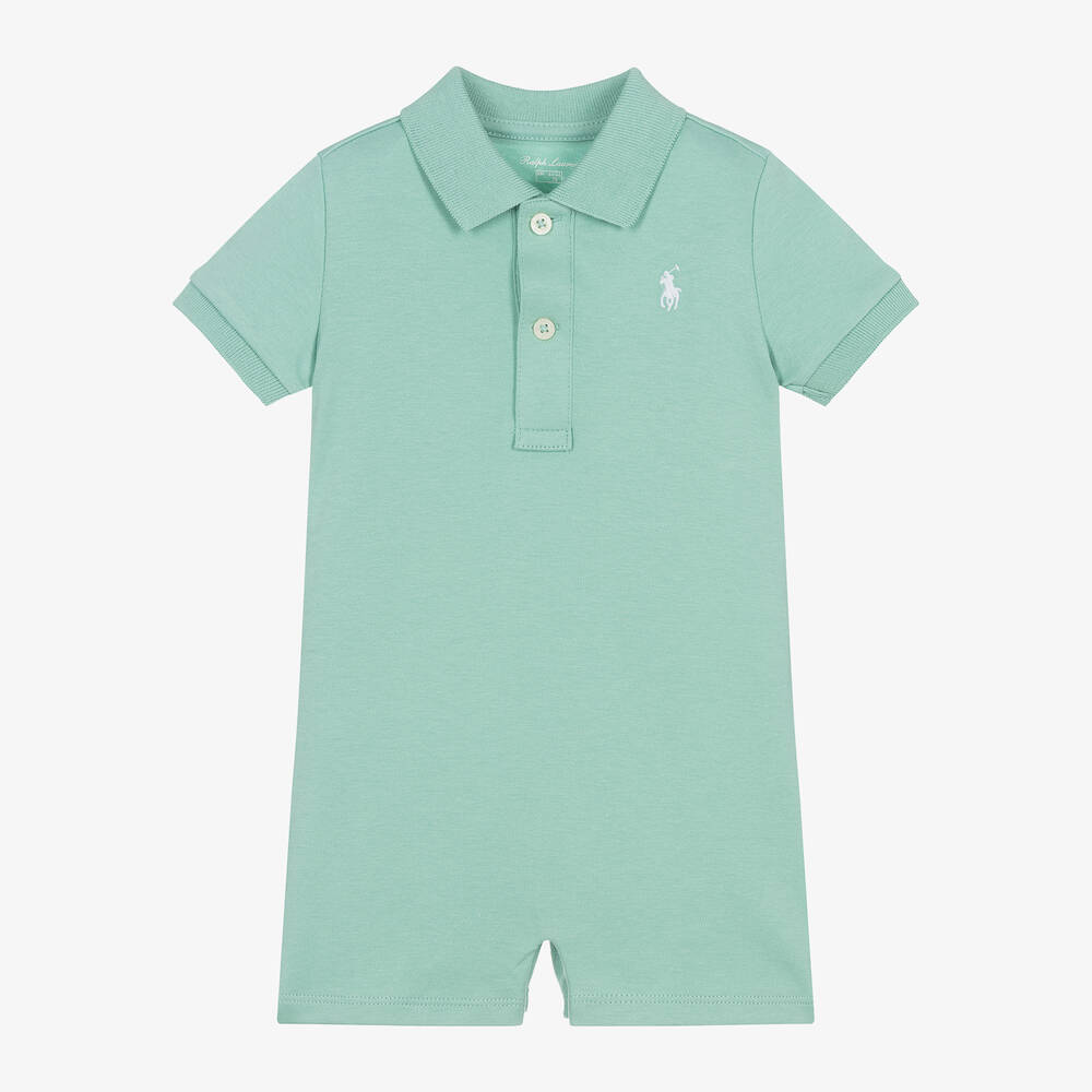 Ralph Lauren - Baby Boys Green Cotton Polo Shortie | Childrensalon