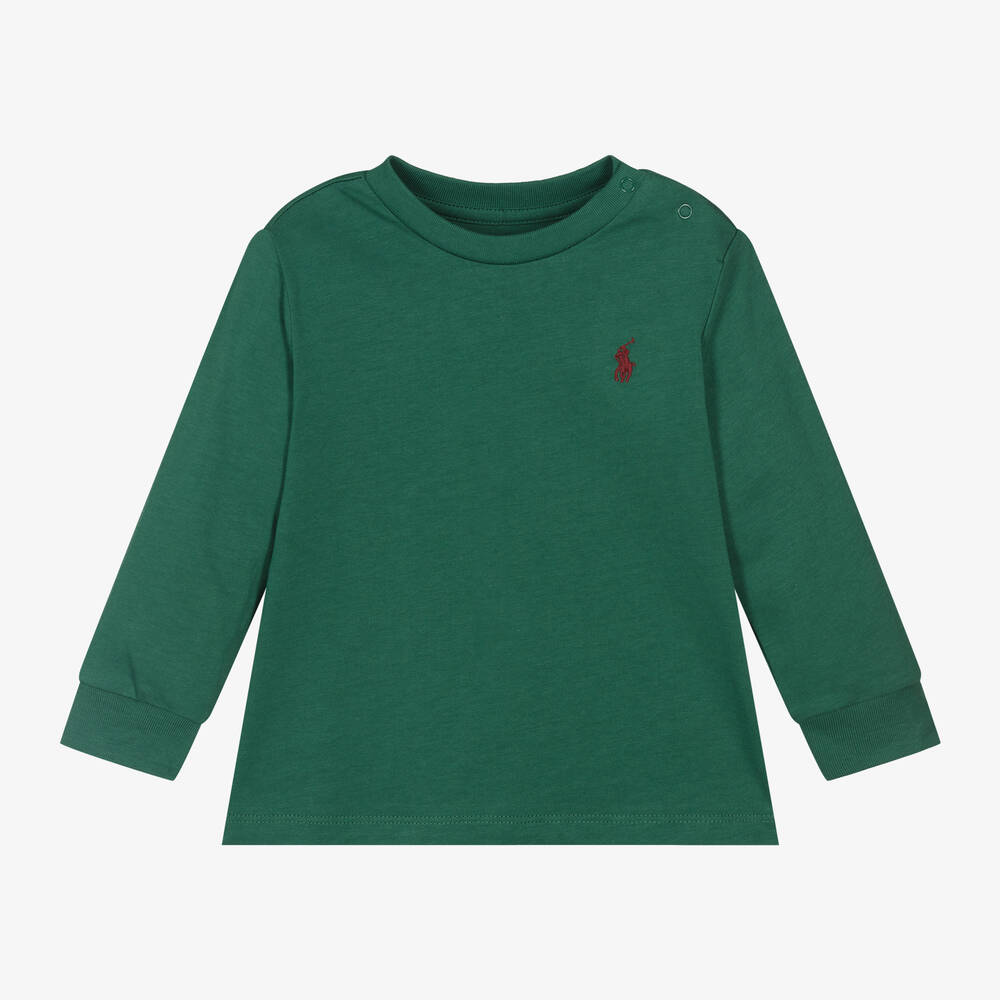 Ralph Lauren - Baby Boys Green Cotton Pony Logo Top | Childrensalon