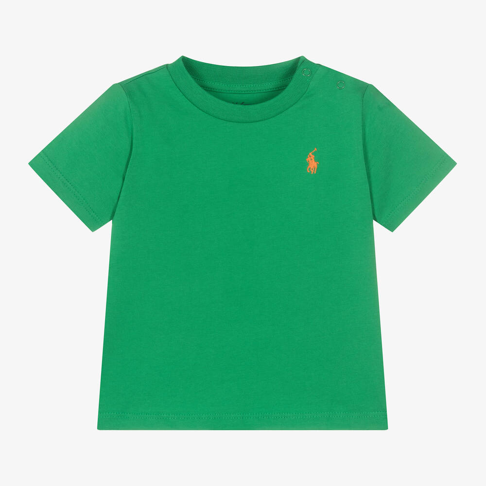 Ralph Lauren - Baby Boys Green Cotton T-Shirt | Childrensalon