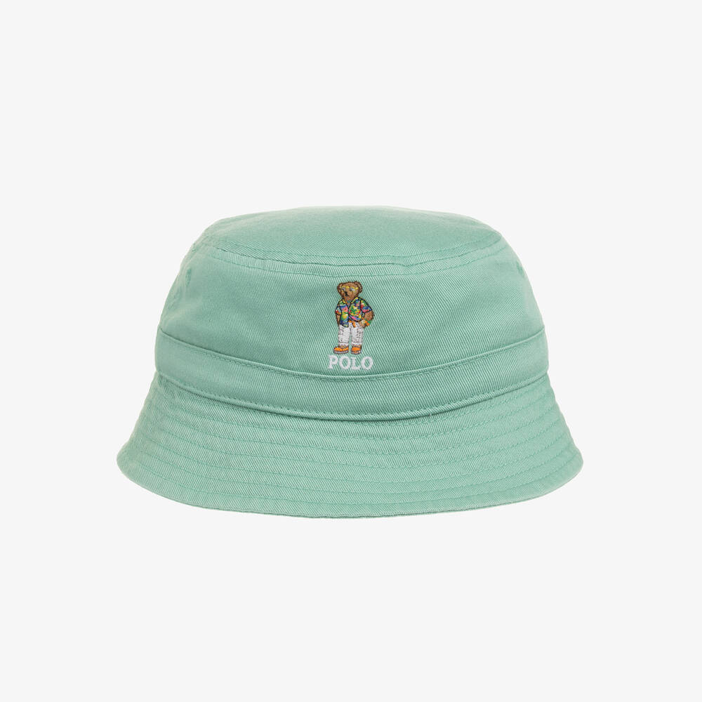 Ralph Lauren - قبعة بطبعة بير قطن تويل لون أخضر للمواليد | Childrensalon