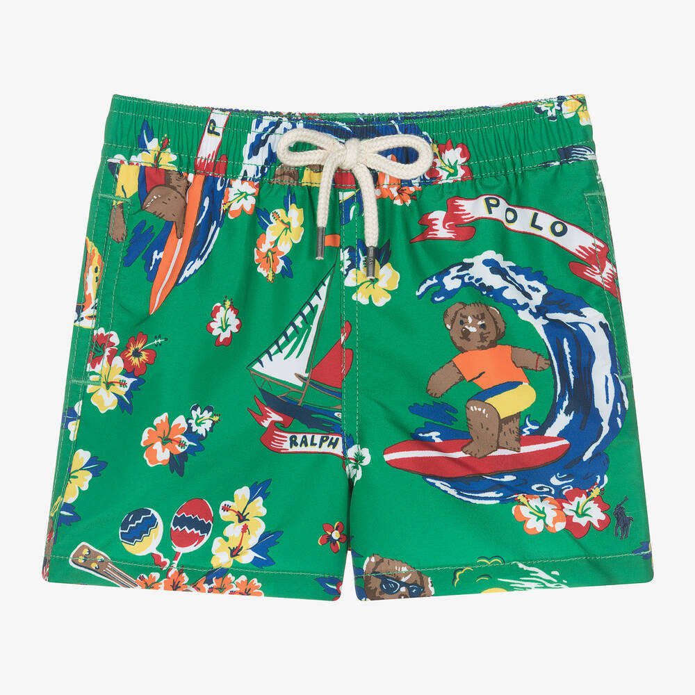 Ralph Lauren - Baby Boys Green Polo Bear Swim Shorts | Childrensalon