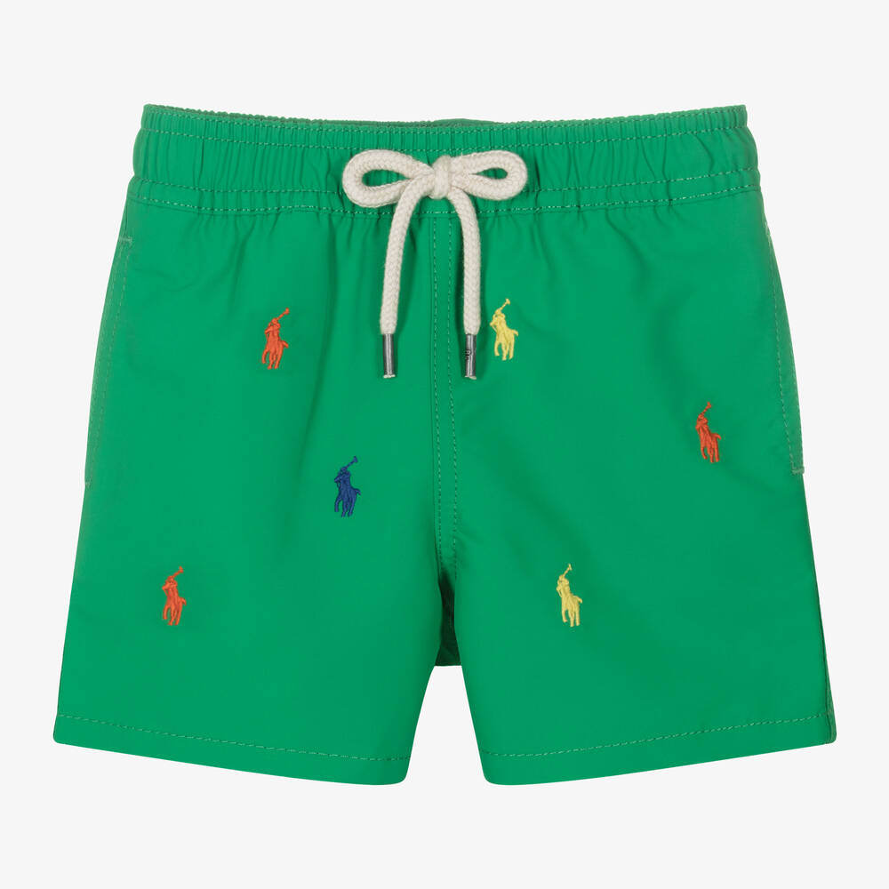 Ralph Lauren - Baby Boys Green Polo Pony Swim Shorts | Childrensalon