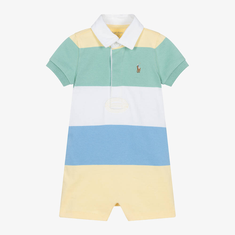 Ralph Lauren - Baby Boys Green Stripe Cotton Shortie | Childrensalon