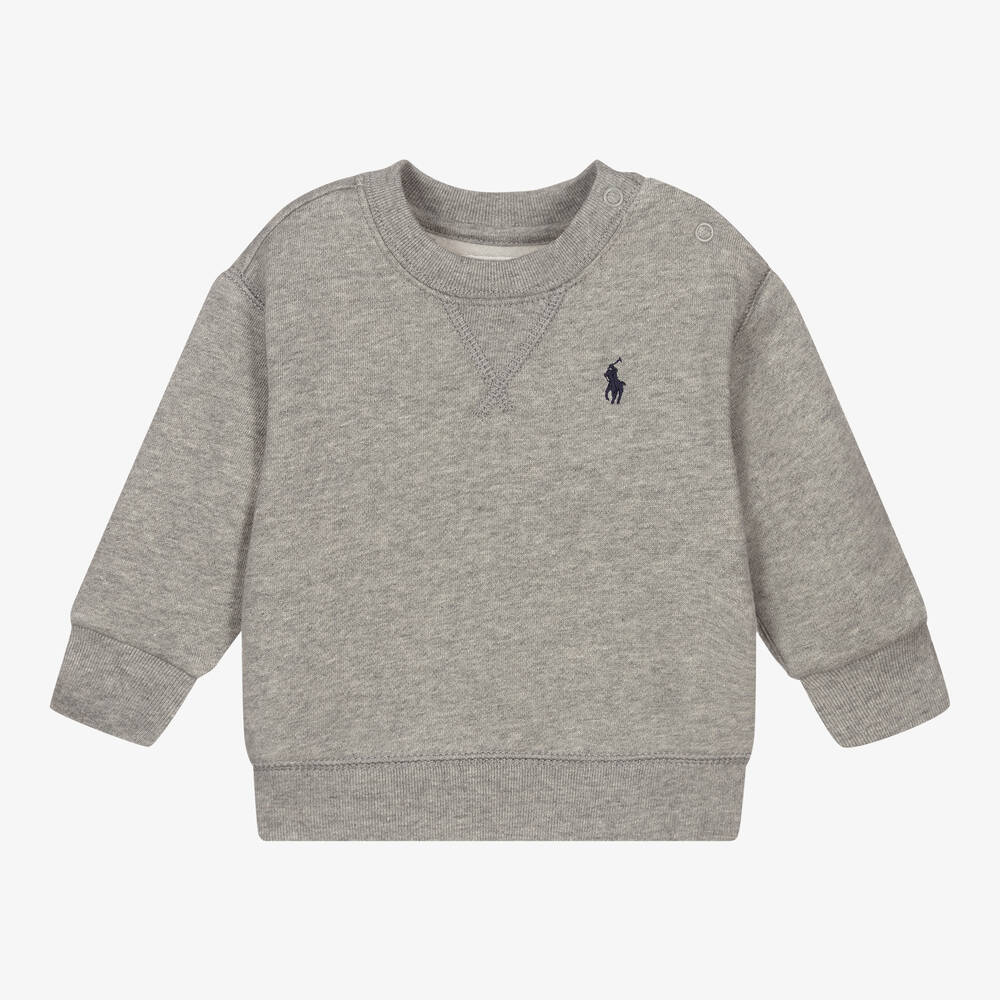 Ralph Lauren - Baby Boys Grey Embroidered Cotton Sweatshirt | Childrensalon