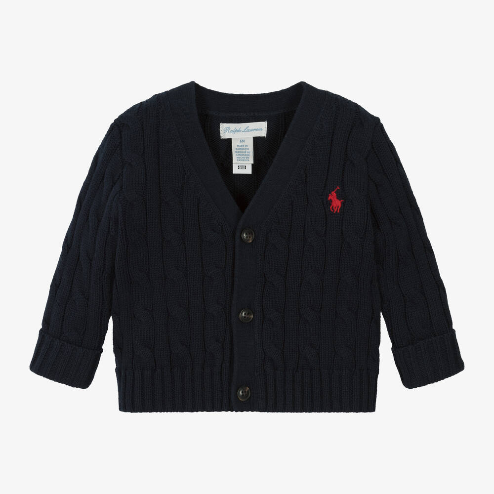 Ralph Lauren - Baby Boys Navy Blue Cotton Knit Cardigan | Childrensalon