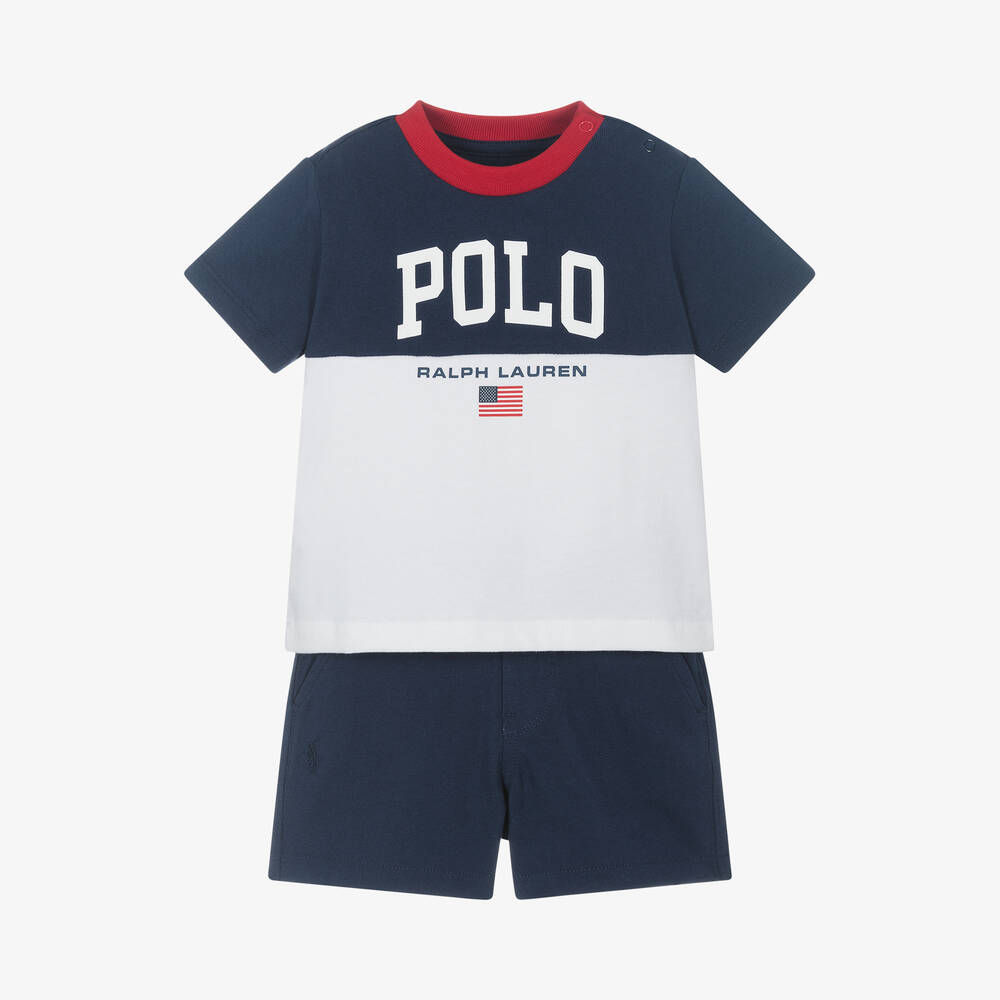 Ralph Lauren - Baby Boys Navy Blue Cotton Shorts Set | Childrensalon