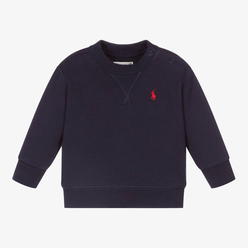 Ralph Lauren - Baby Boys Navy Blue Cotton Sweatshirt | Childrensalon