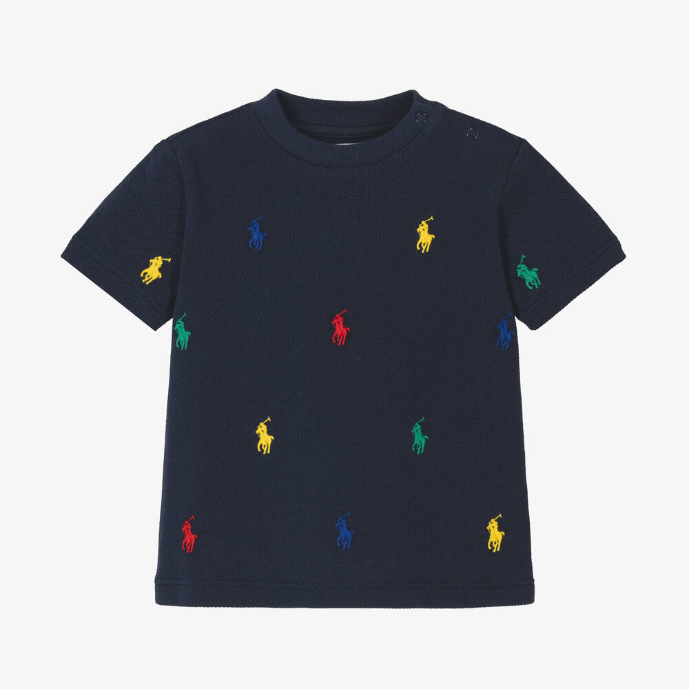 Ralph Lauren - Baby Boys Navy Blue Cotton T-Shirt | Childrensalon