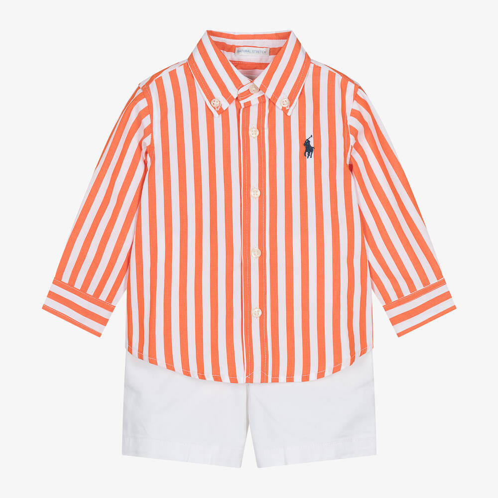 Ralph Lauren - Baby Boys Orange Striped Cotton Shorts Set | Childrensalon