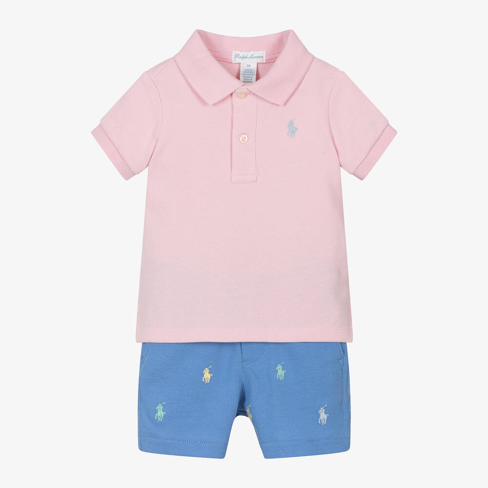 Ralph Lauren - Baby Boys Pink & Blue Shorts Set | Childrensalon