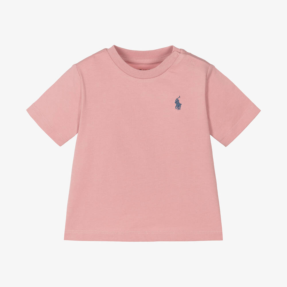 Ralph Lauren - Baby Boys Pink Cotton T-Shirt | Childrensalon