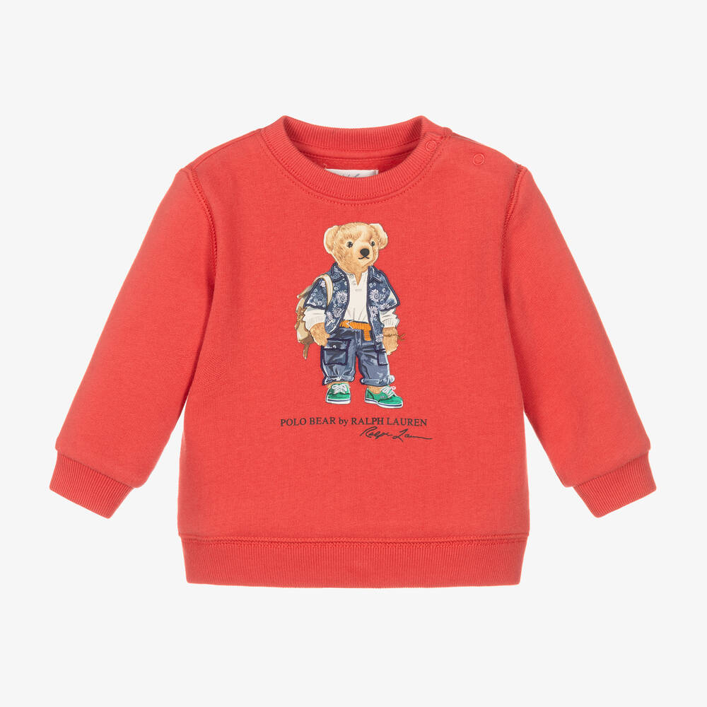 Ralph Lauren - Baby Boys Red Bear Cotton Sweatshirt | Childrensalon
