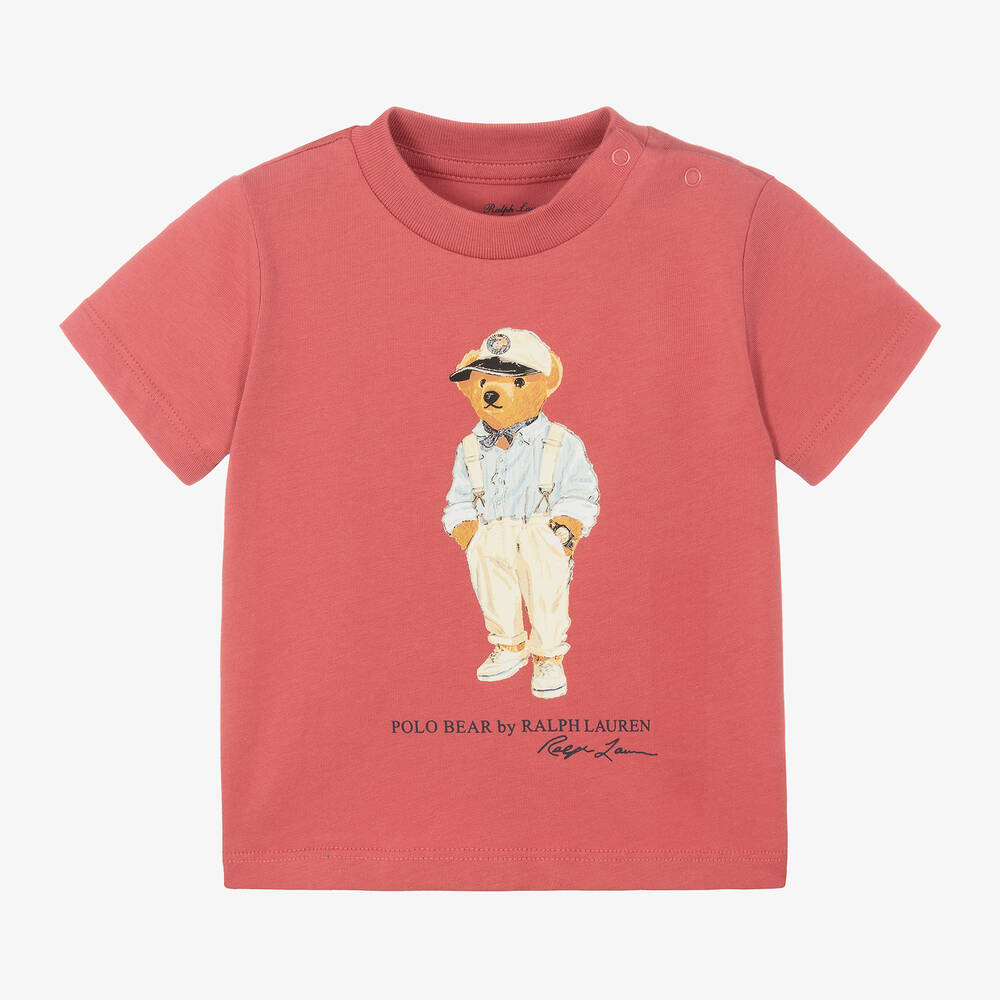 Ralph Lauren - Baby Boys Red Cotton Polo Bear T-Shirt | Childrensalon
