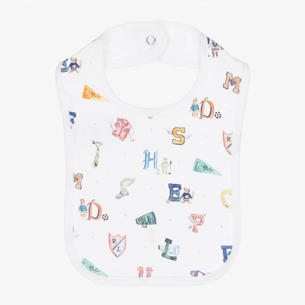 Ralph Lauren - Baby Boys White Cotton Bib | Childrensalon