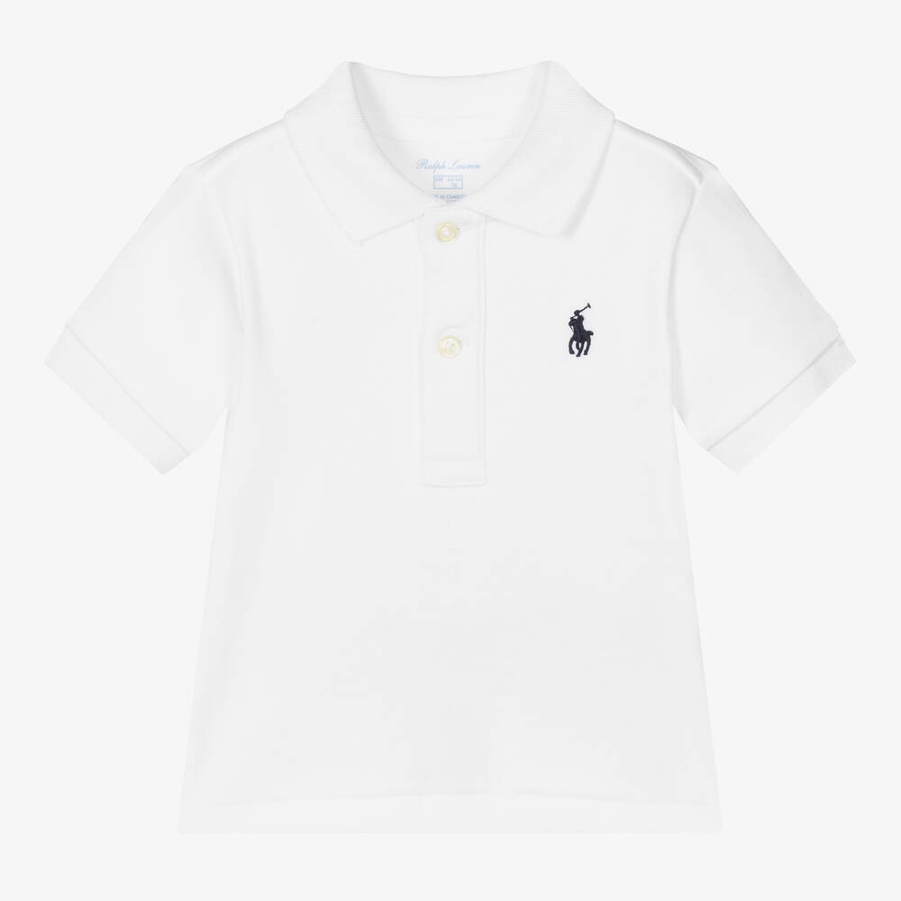 Ralph Lauren - Baby Boys White Cotton Jersey Polo Shirt | Childrensalon