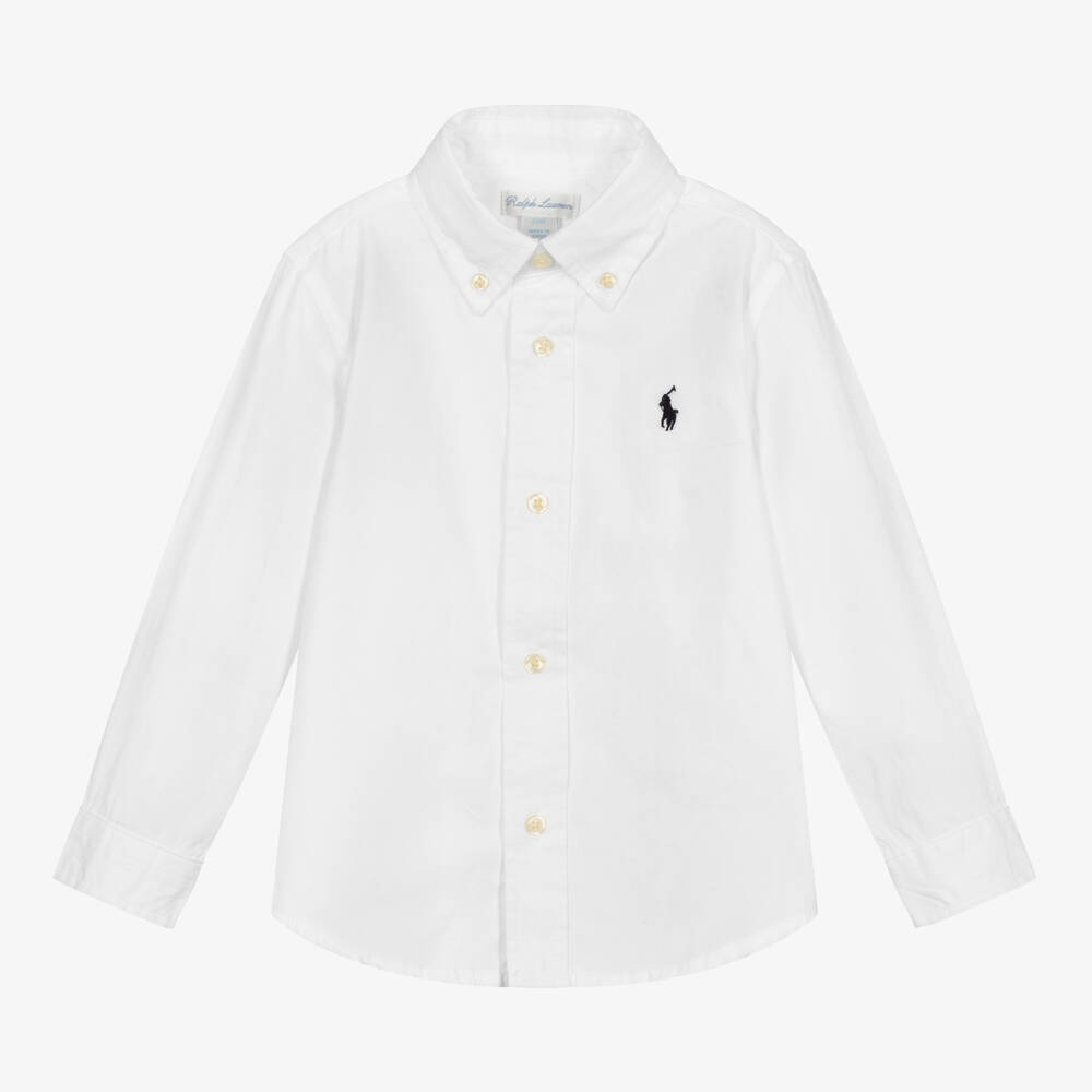 Ralph Lauren - Baby Boys White Cotton Logo Shirt | Childrensalon