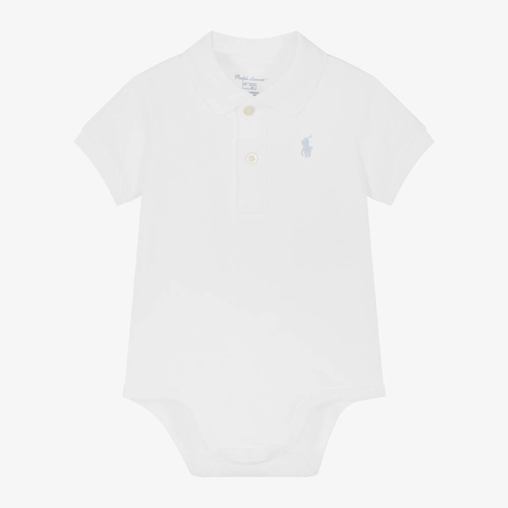 Ralph Lauren - Baby Boys White Cotton Polo Bodysuit | Childrensalon