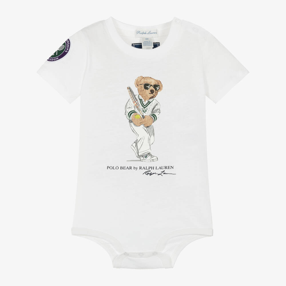 Ralph Lauren - Baby Boys White Cotton Wimbledon Bodyvest | Childrensalon