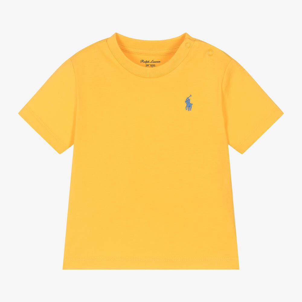 Ralph Lauren - Baby Boys Yellow Cotton Pony Logo T-Shirt | Childrensalon