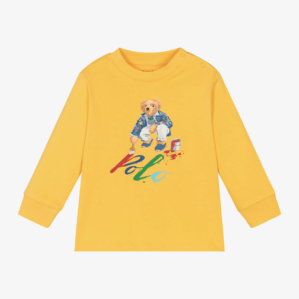 Ralph Lauren - Желтый хлопковый топ с медвежонком | Childrensalon