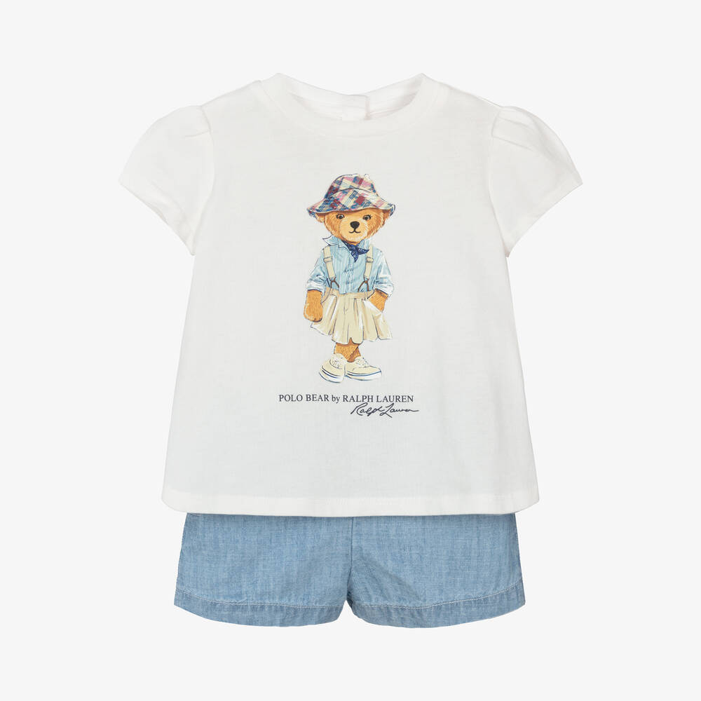 Ralph Lauren - Baby Girls Blue Cotton Shorts Set | Childrensalon