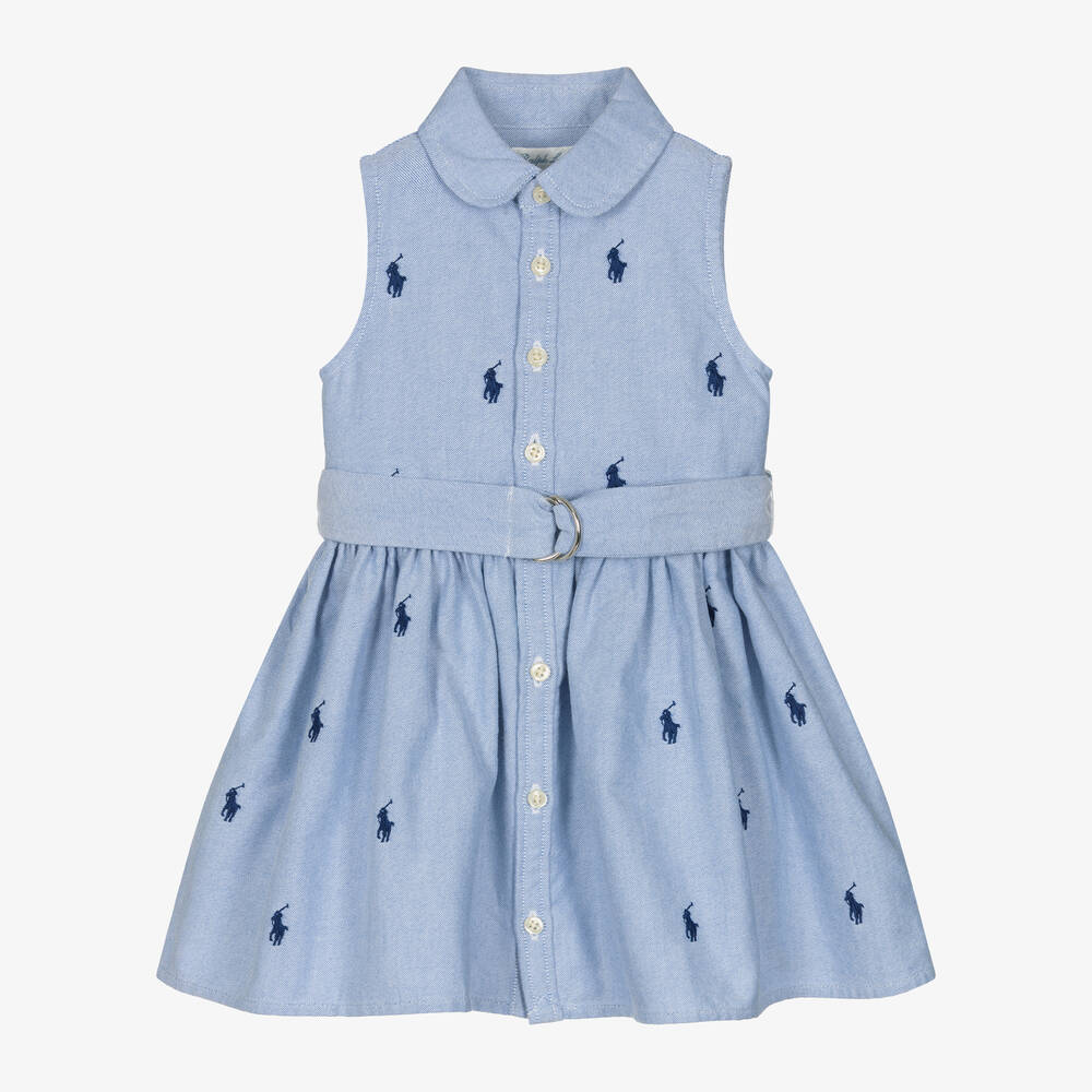 Ralph Lauren - Baby Girls Blue Oxford Cotton Shirt Dress | Childrensalon