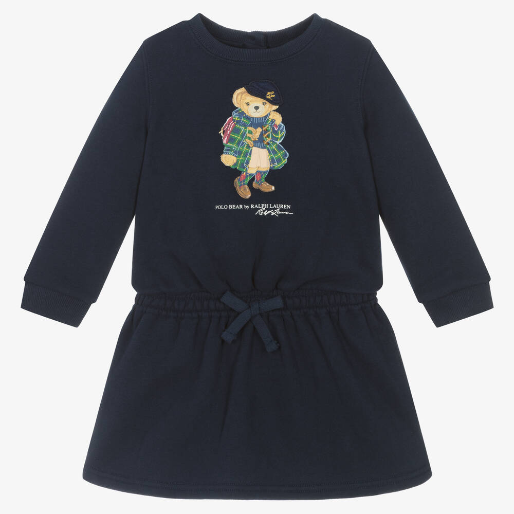 Ralph Lauren Baby Girls Blue Polo Bear Sweatshirt Dress
