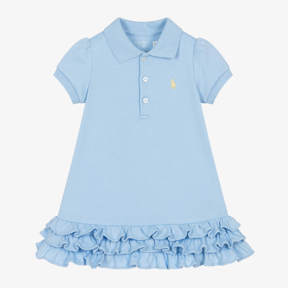 Ralph Lauren - فستان بولو قطن لون أزرق للمولودات | Childrensalon
