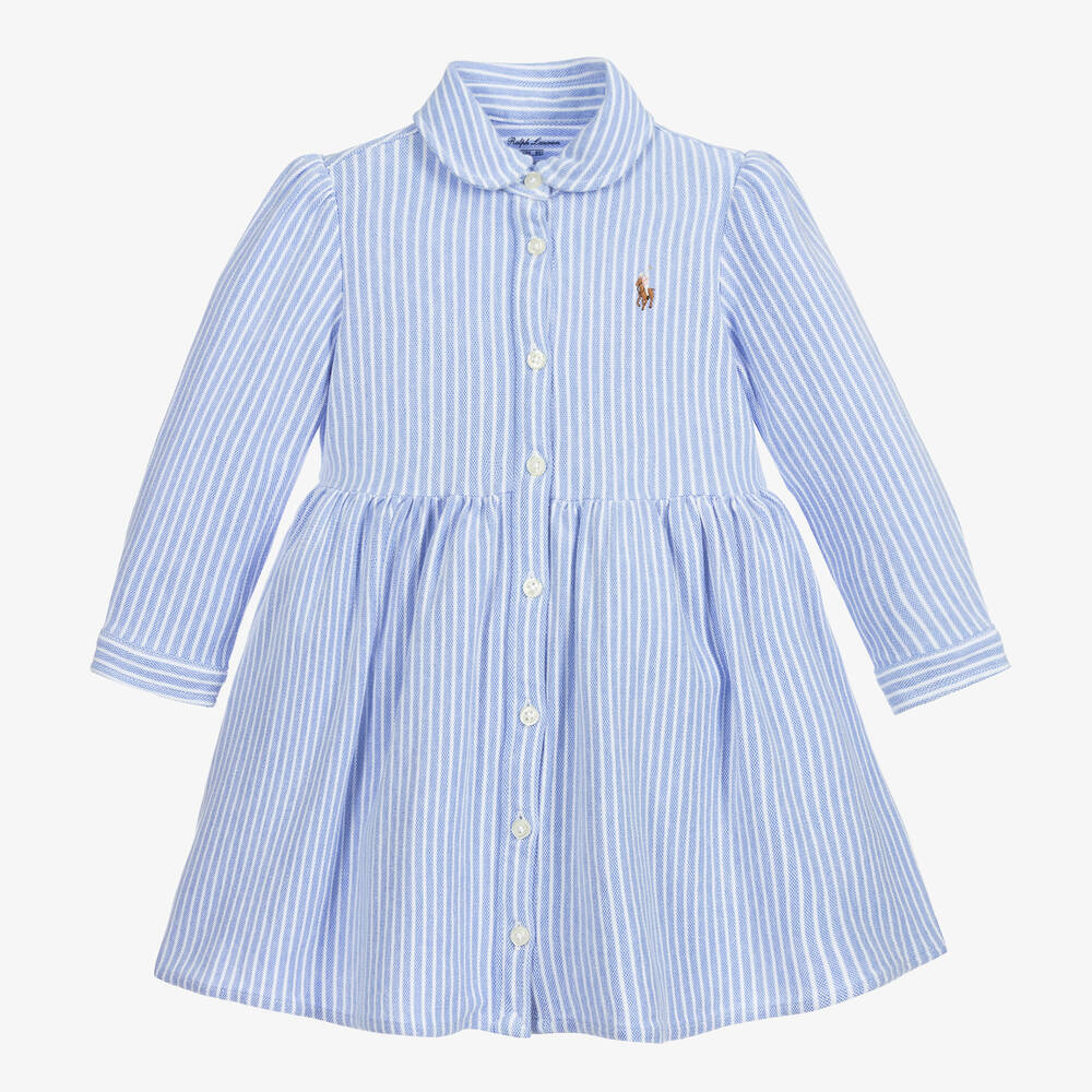 Ralph Lauren - Baby Girls Blue Stripe Shirt Dress | Childrensalon