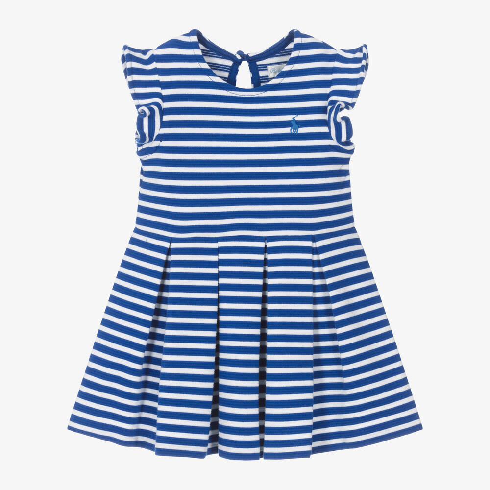 Ralph Lauren - Baby Girls Blue & White Stripe Dress | Childrensalon