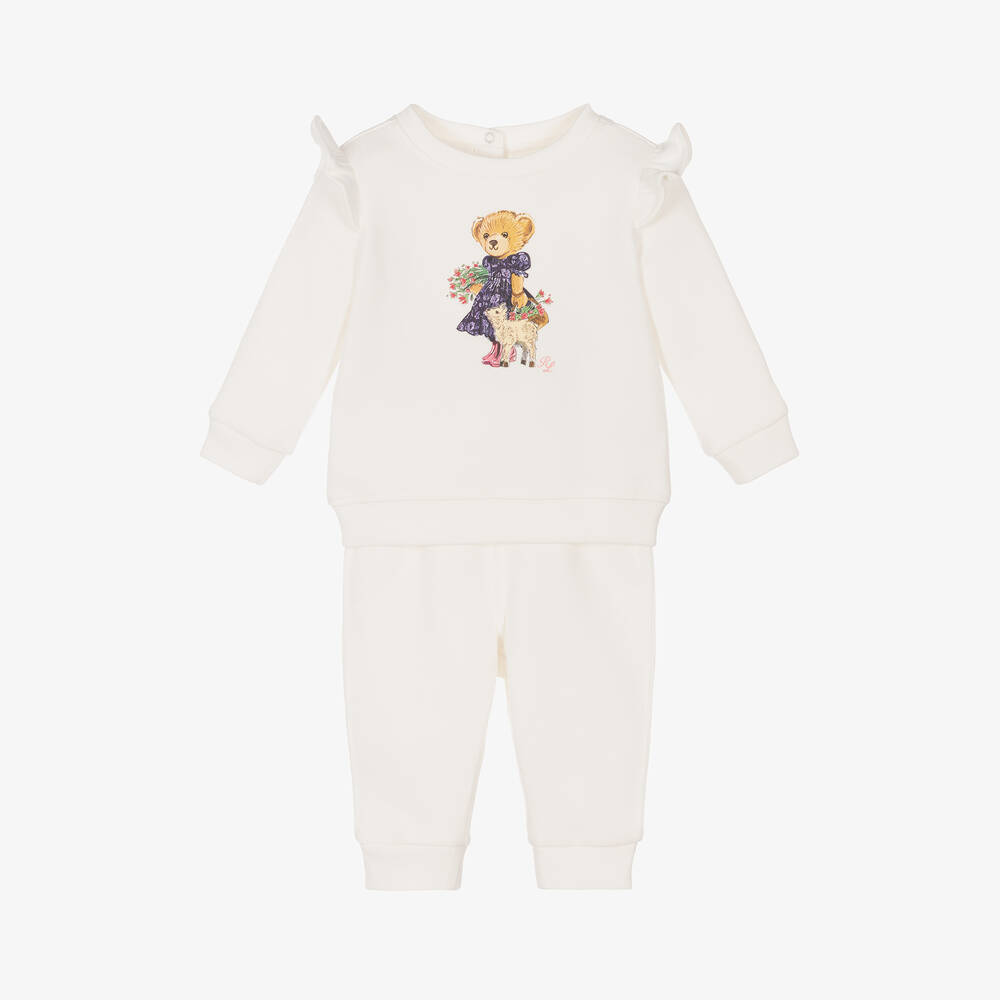 Ralph Lauren - Baby Girls Ivory Cotton Tracksuit | Childrensalon