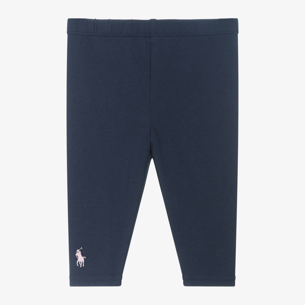 Ralph Lauren - Baby Girls Navy Blue Cotton Leggings | Childrensalon