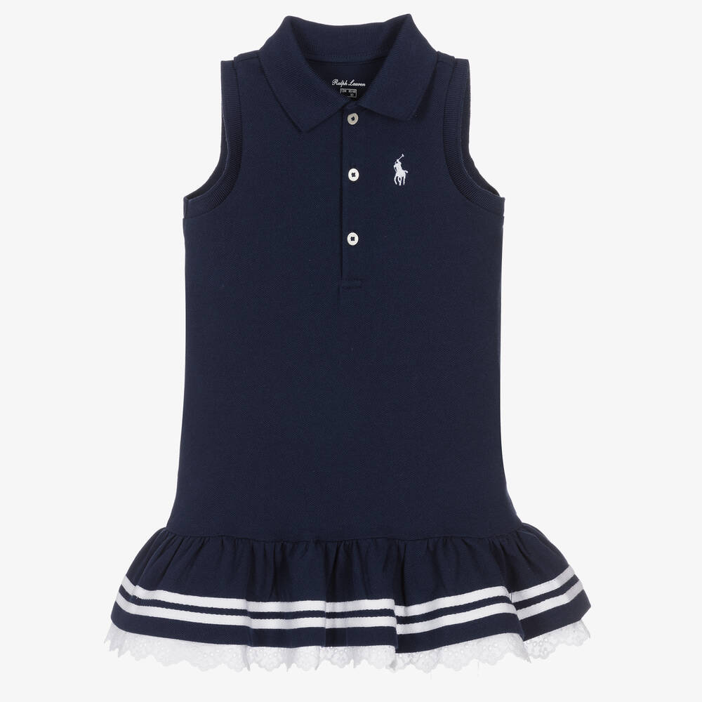 Ralph Lauren - Baby Girls Navy Blue Cotton Polo Dress | Childrensalon