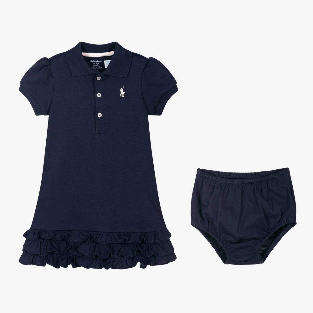 Ralph Lauren - Baby Girls Navy Blue Polo Dress | Childrensalon