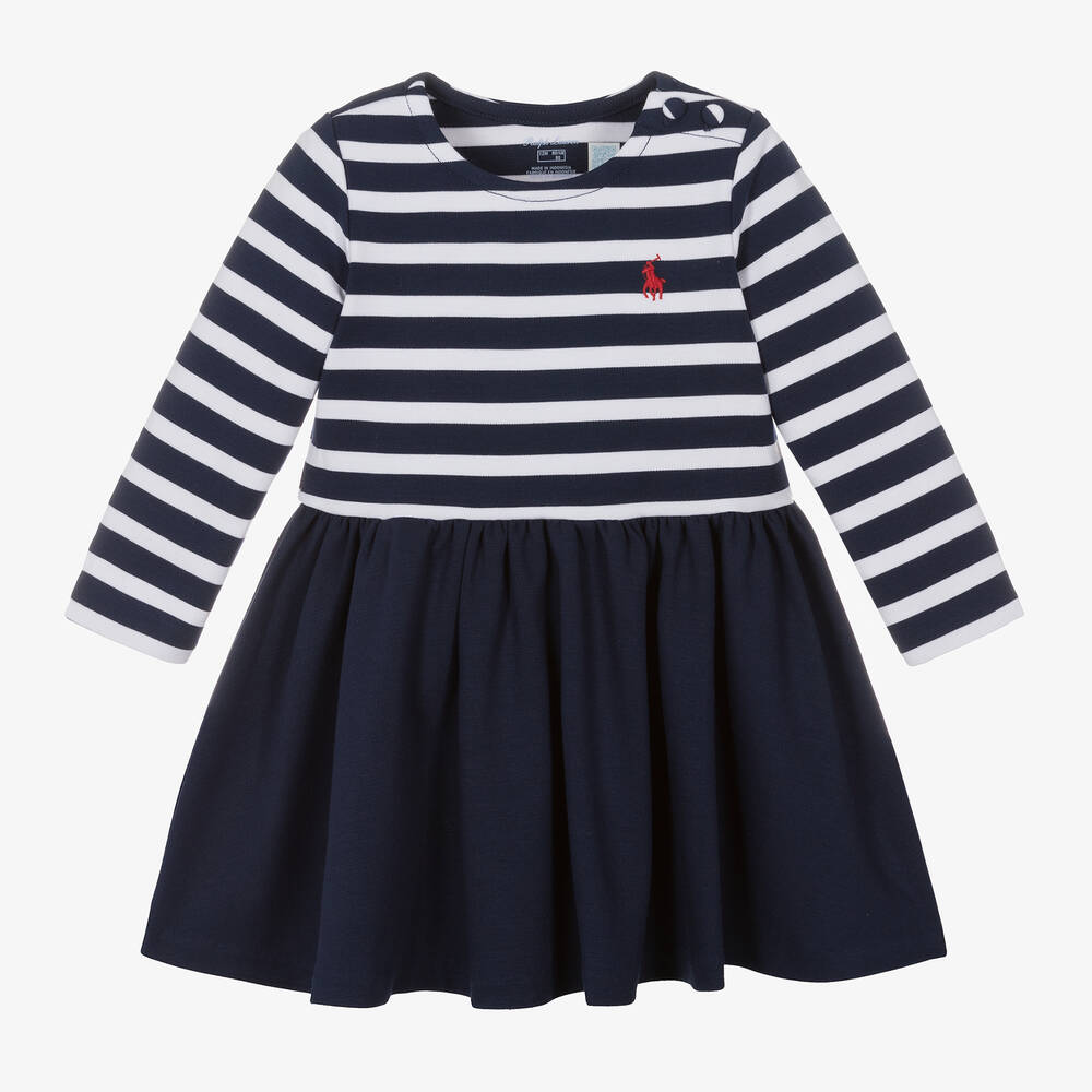 Ralph Lauren - Baby Girls Navy Blue Striped Dress | Childrensalon