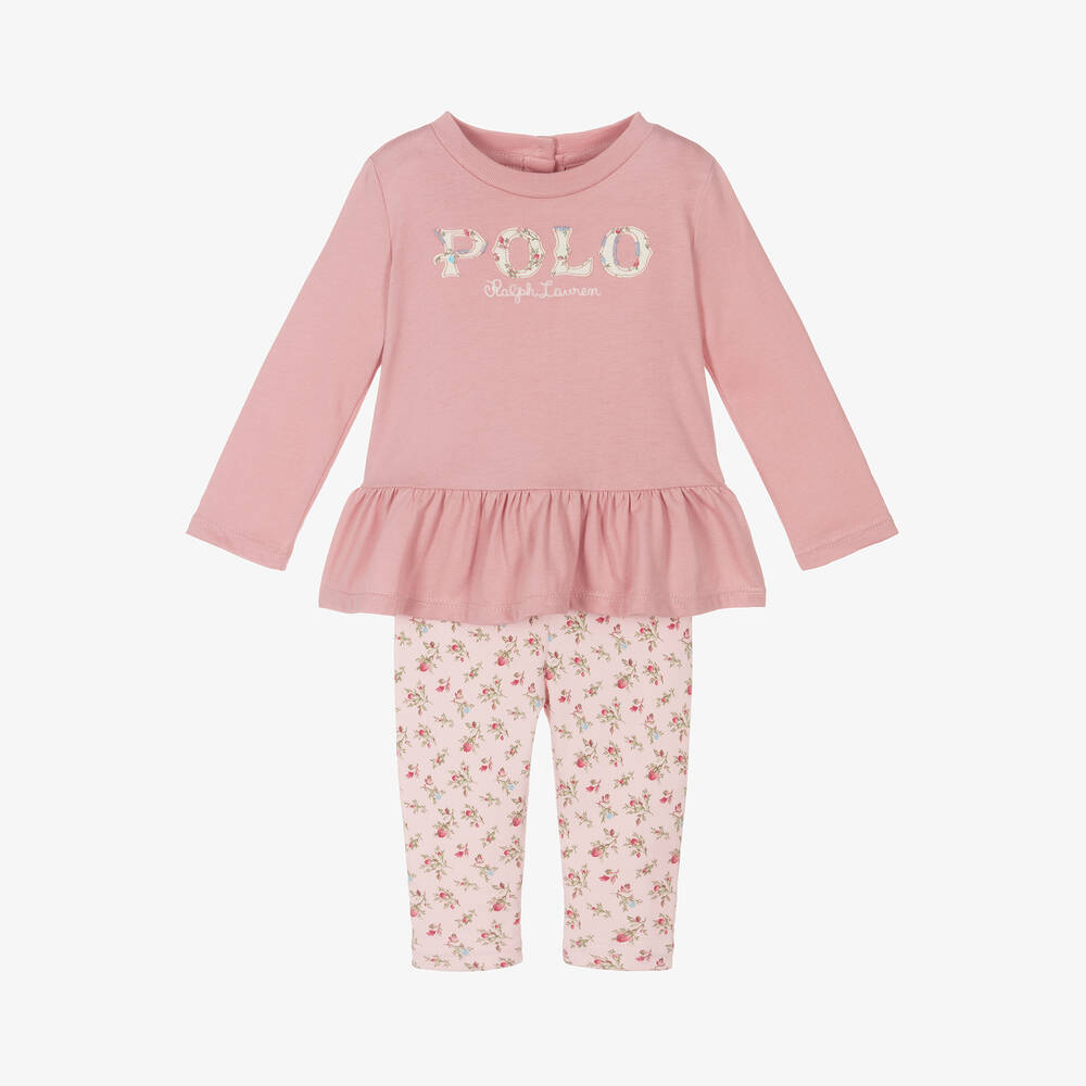 Ralph Lauren - Baby Girls Pink Cotton Leggings Set | Childrensalon