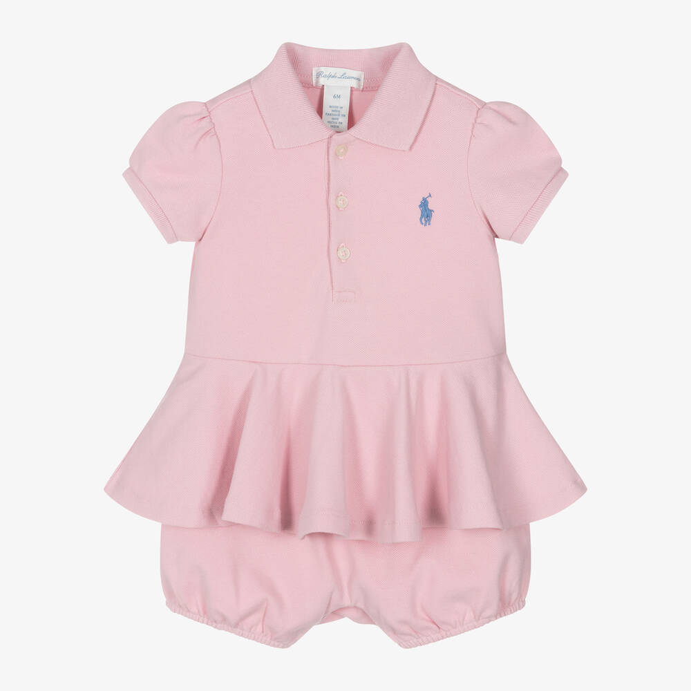 Ralph Lauren - Baby Girls Pink Cotton Polo Shortie | Childrensalon