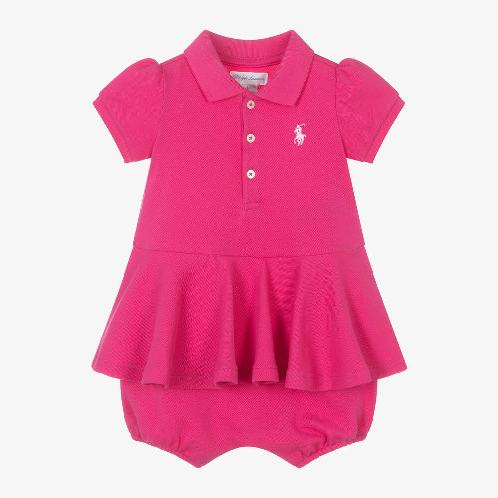 Ralph Lauren - Baby Girls Pink Cotton Pony Shortie | Childrensalon