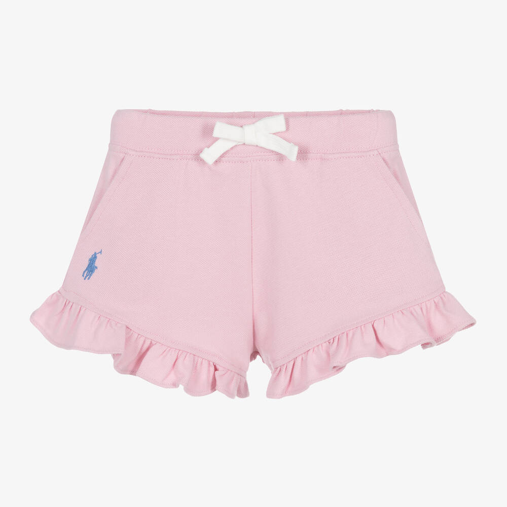 Ralph Lauren - Baby Girls Pink Cotton Ruffle Shorts | Childrensalon