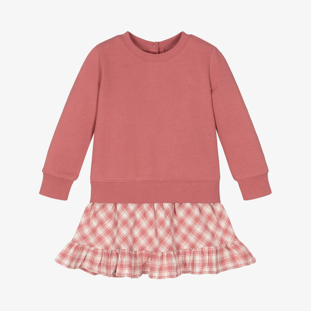 Ralph Lauren - Baby Girls Pink Cotton Sweatshirt Dress | Childrensalon