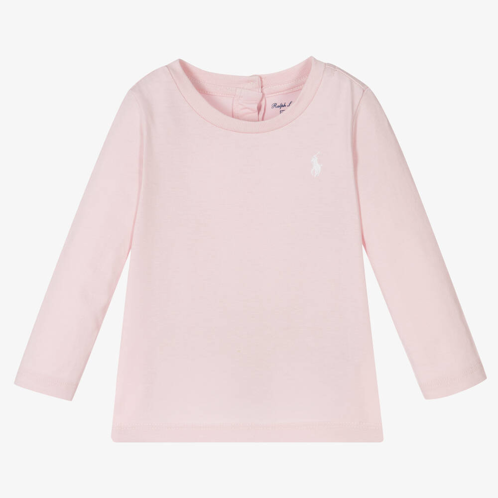 Ralph Lauren - Baby Girls Pink Cotton Top | Childrensalon