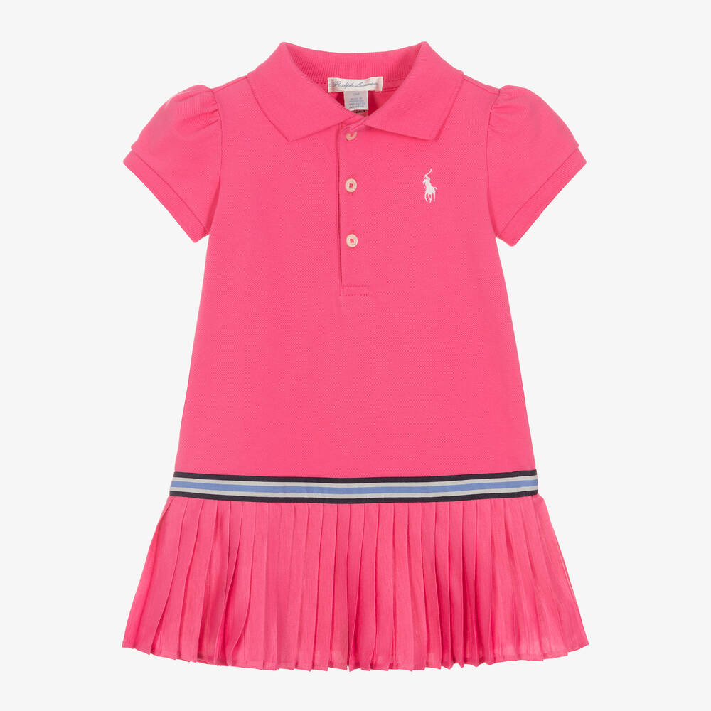 Ralph Lauren - Baby Girls Pink Logo Polo Dress | Childrensalon